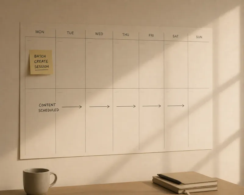Batching your social media content is widely recommended as the solution to Instagram overwhelm. Here's an honest look at what it gets right — and where it reliably breaks down for busy business owners.