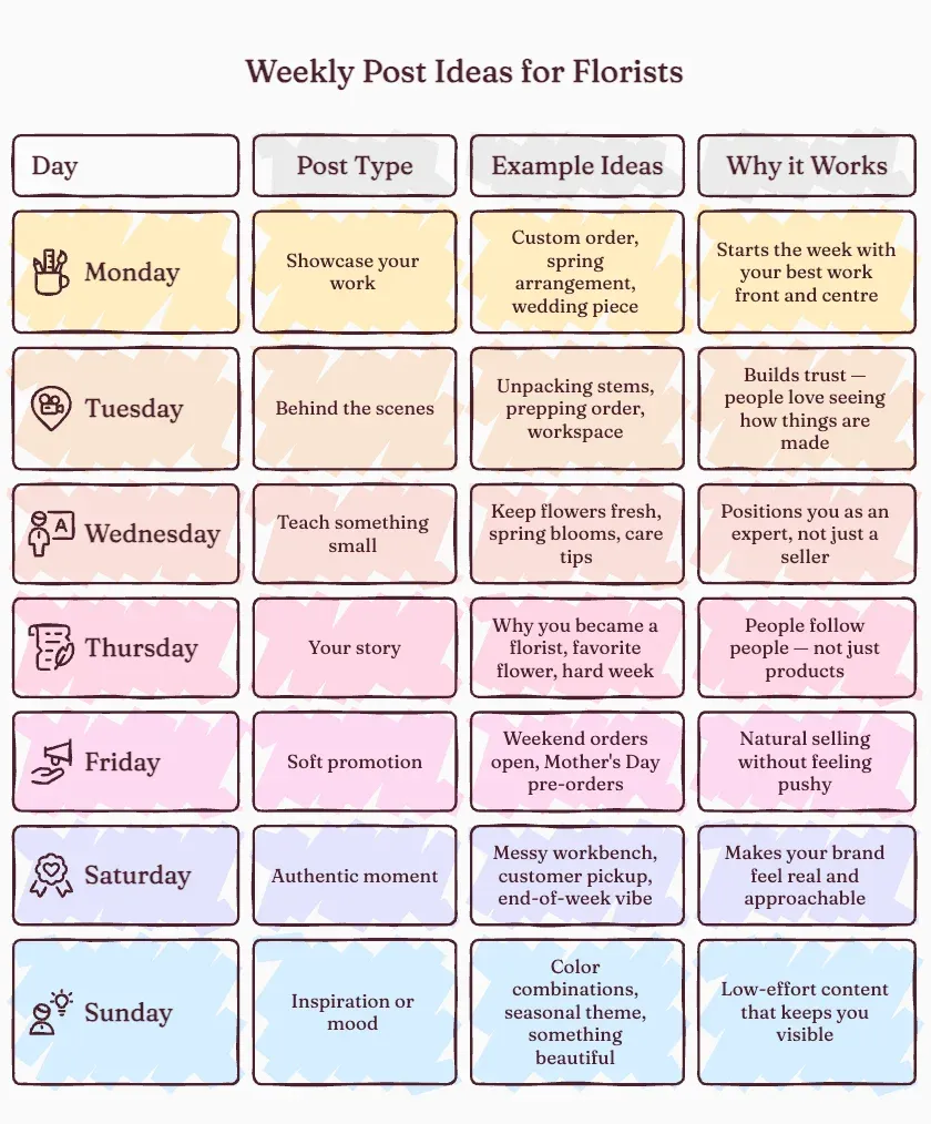 Weekly post ideas for florists on Instagram.